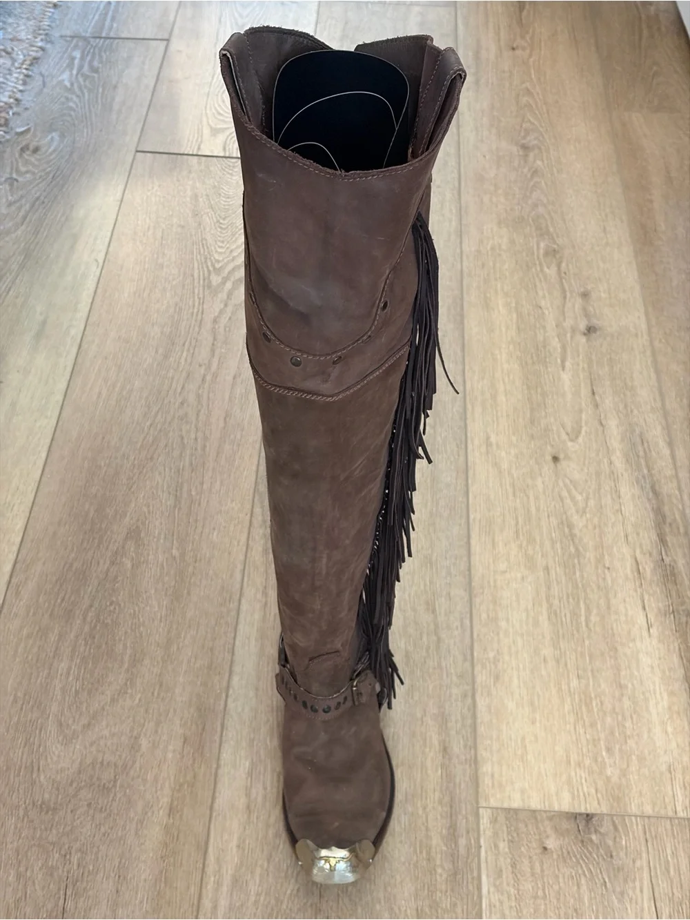 Liberty Black over-the-knee leather Cowboy harness boots size 7